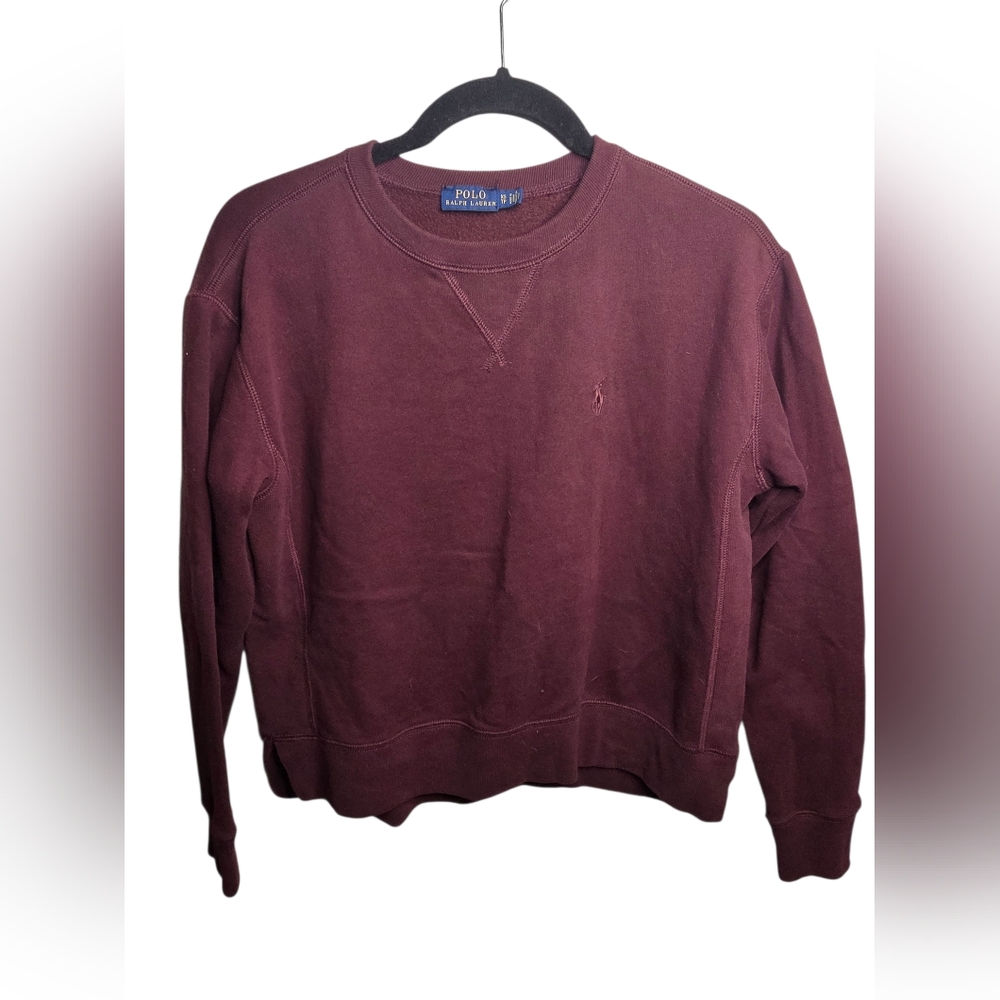 Polo Ralph Lauren Sweatshirt Womens XS Burgundy Fleece Crewneck Sweater Pony Top